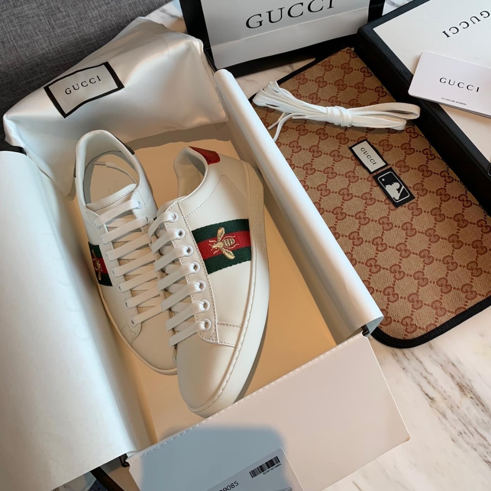 Gucci Ace Embroidered Sneaker Bee White 429446 02JP0 9064