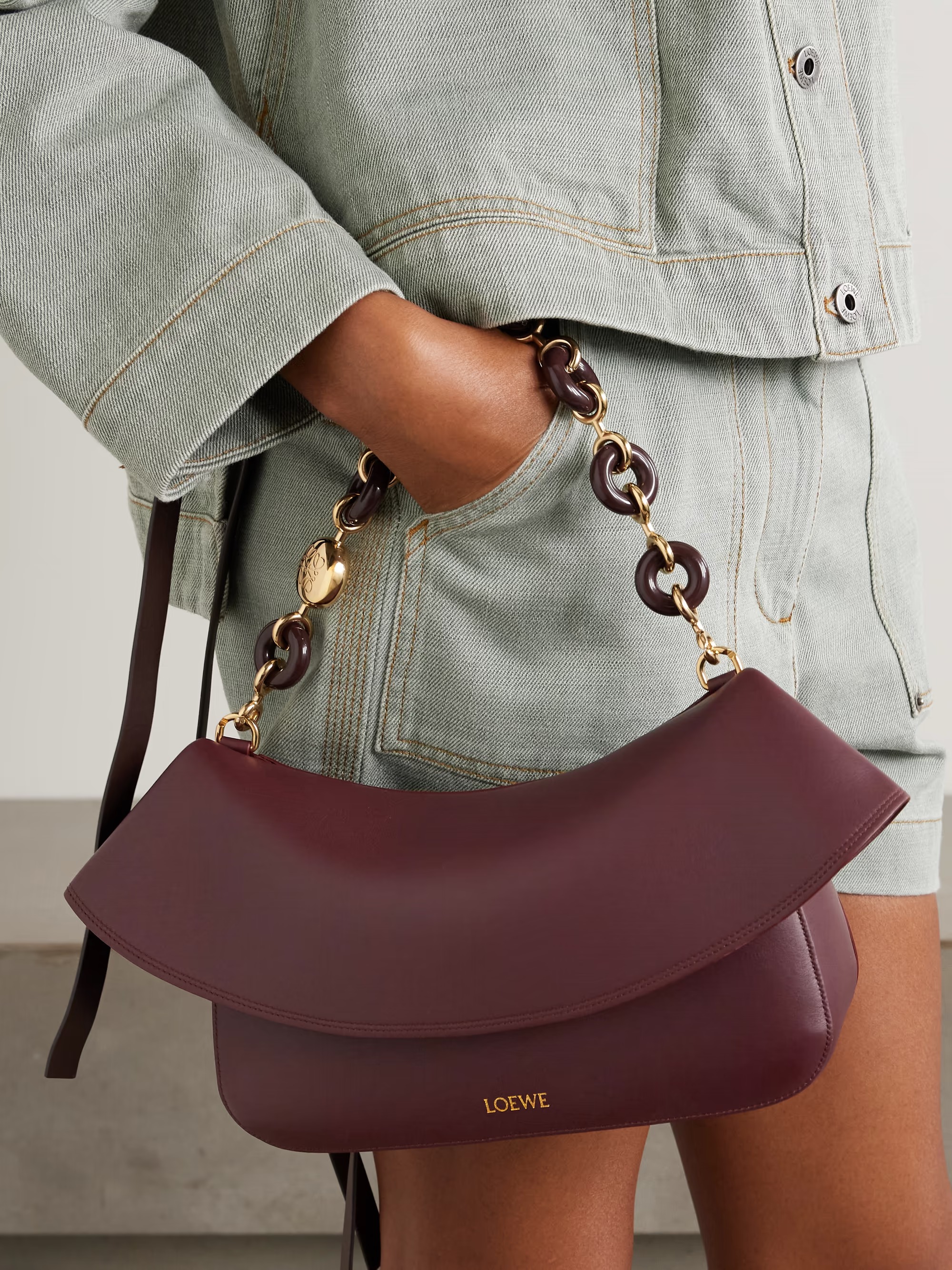 LOEWE Burgundy Medium Leather Ola Shoulder Bag