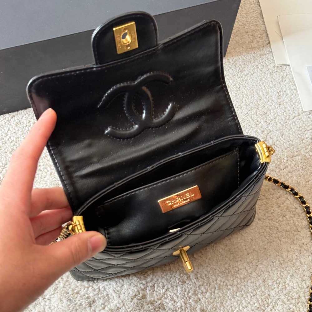 Chanel Mini Flap Top Handle Bag And Gold Metal Black 20Cm AS5355 B19386 94305