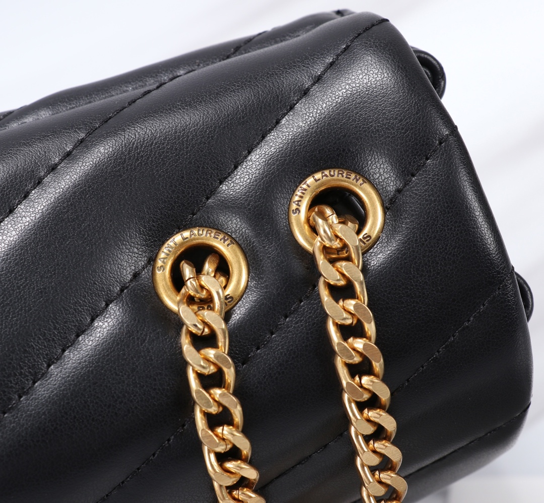 Saint Laurent Loulou Small Chain Bag In Matelassã‰ Y Black Gold 23Cm