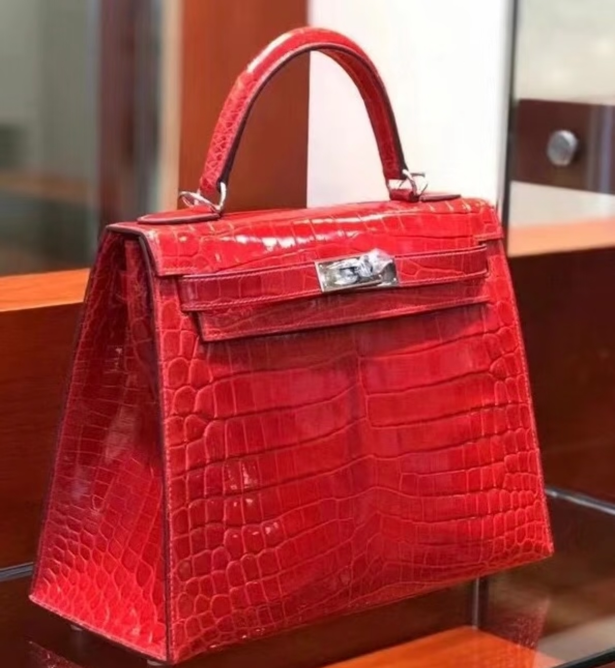 Kelly 28-32 Ferrari Red Gold Buckle Crocodile leather Custom