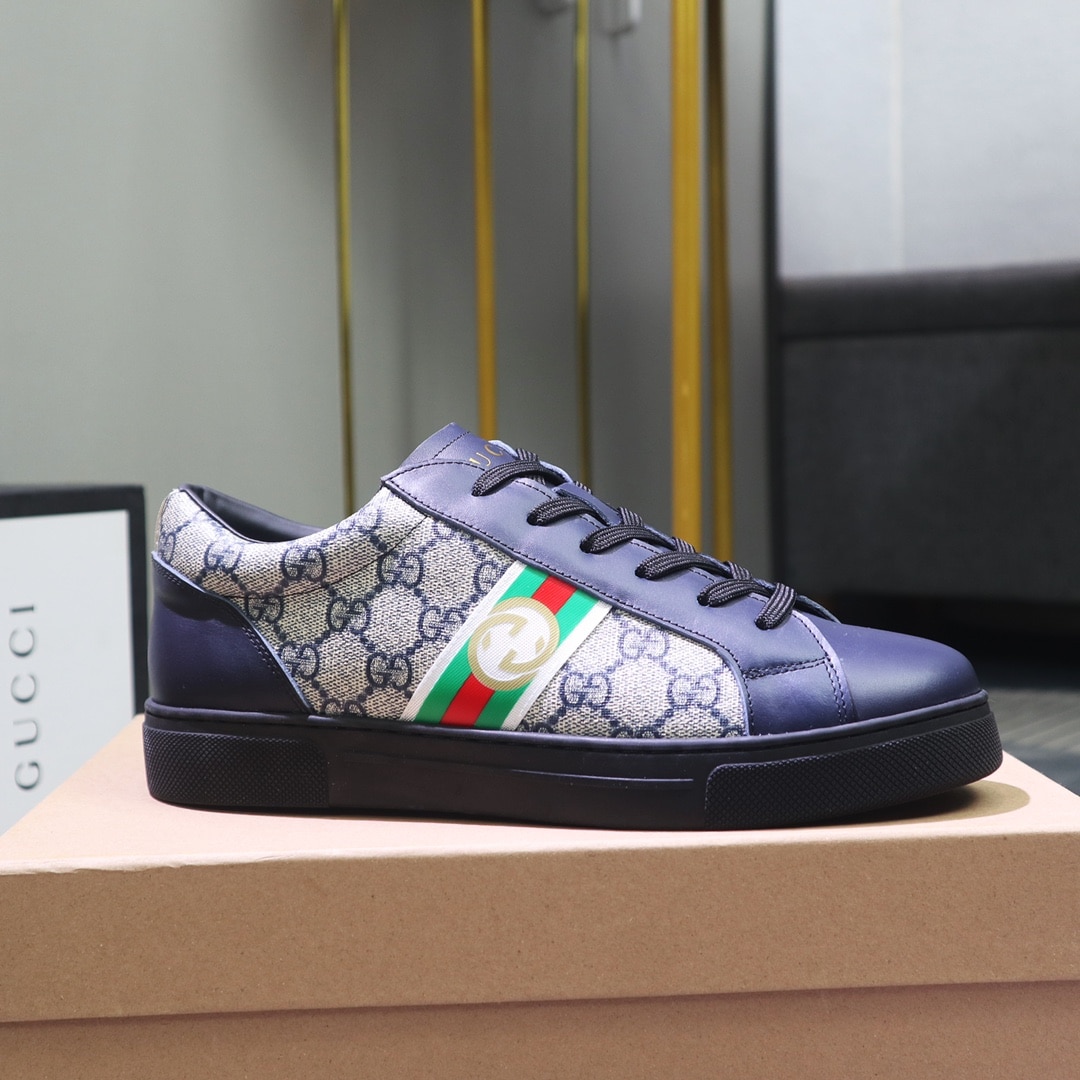 Gucci Gg Supreme Navy Blue Sneaker Gg With Web