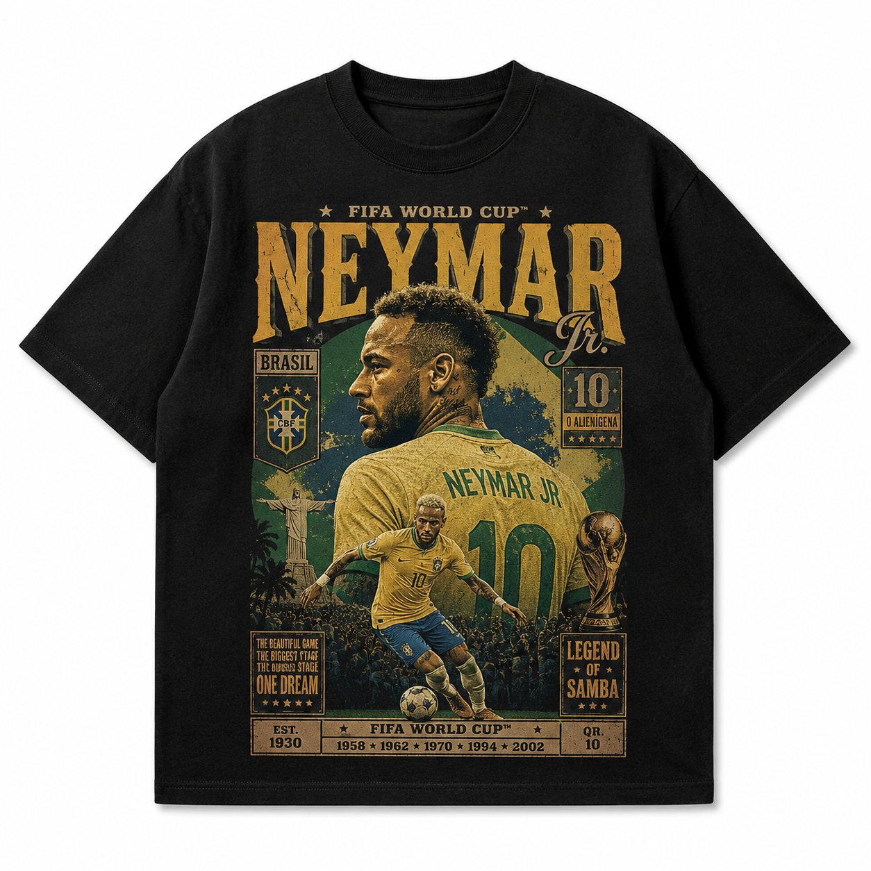 Neymar World Cup Printed T-Shirt  Unisex Loose Fit T-Shirt 100% Cotton Soft Comfortable Summer Casual Printed Top
