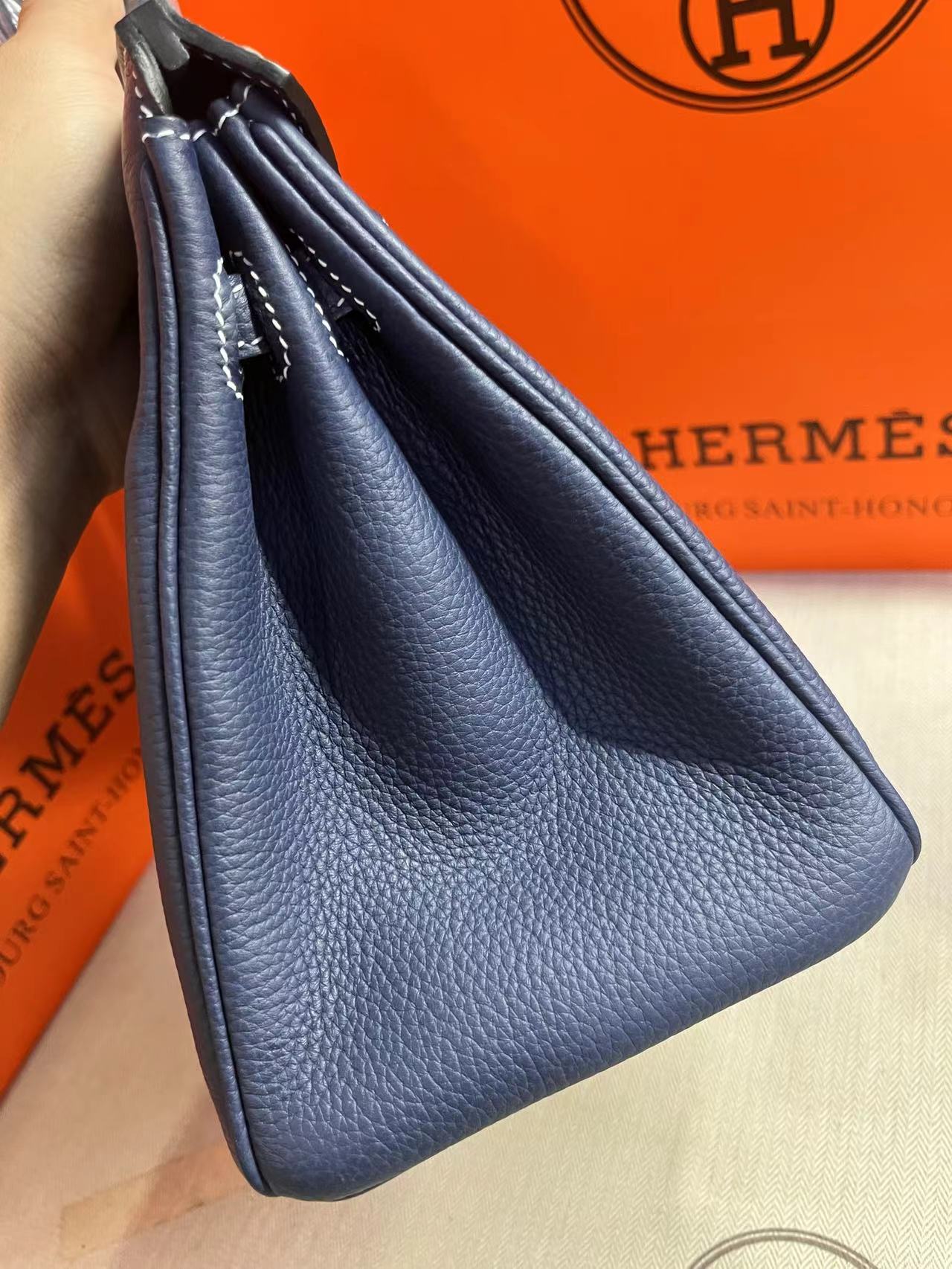 Hermes Birkin 25Cm Navy Blue Togo Leather Silver Hardware
