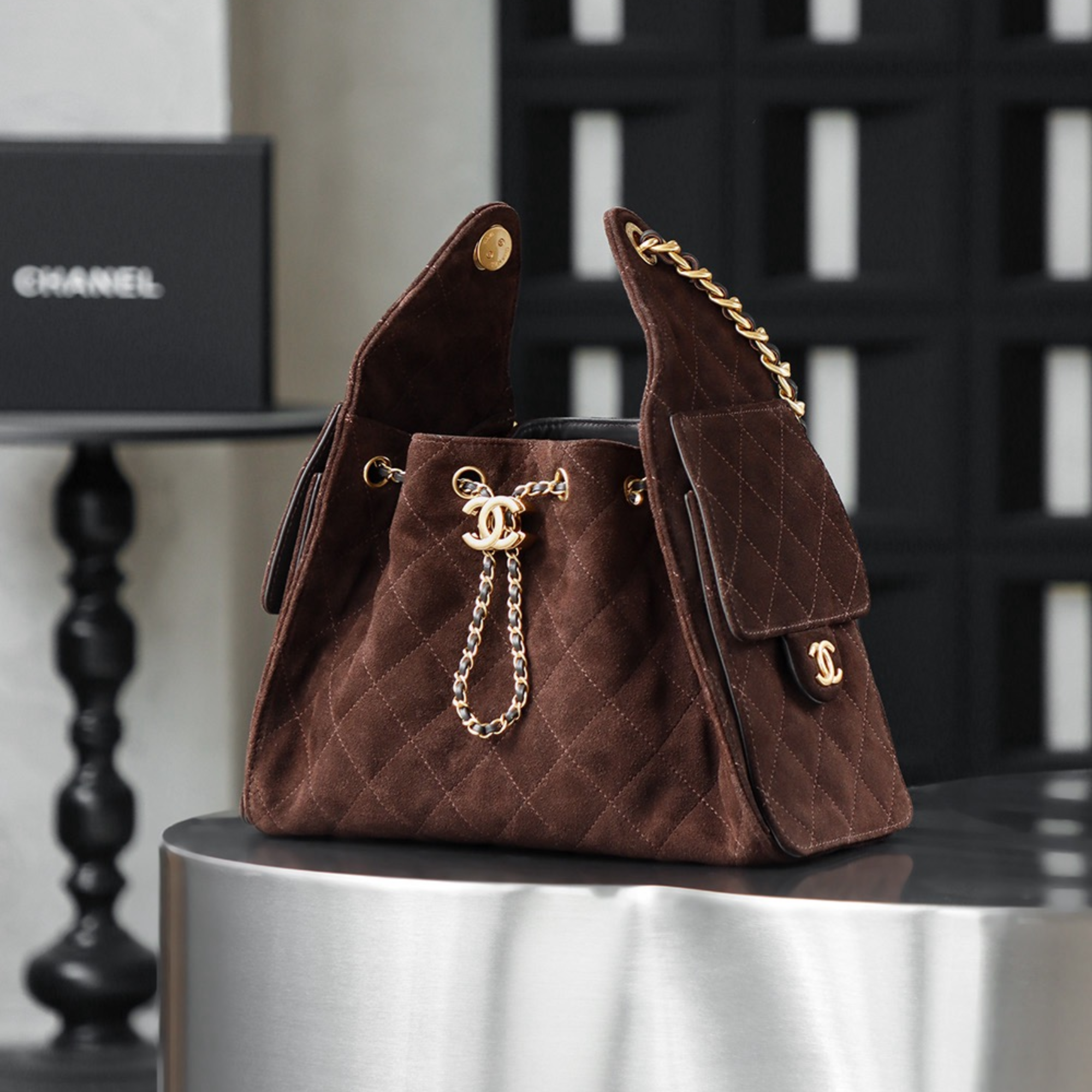 Chanel Dark Brown Suede 22cm/8.7in