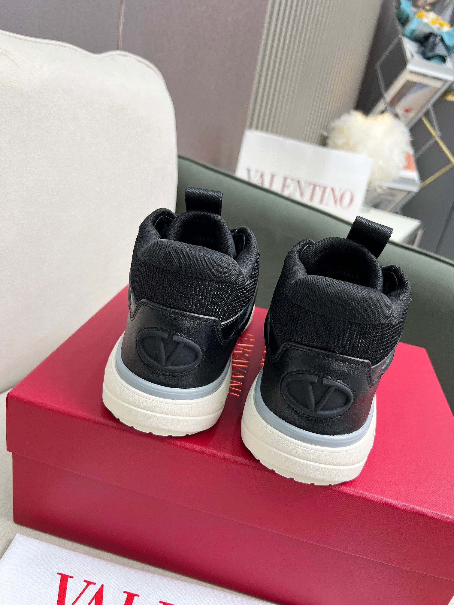 VALENTINO CALFSKIN LEATHER MID-TOP RUNBOOT SNEAKER