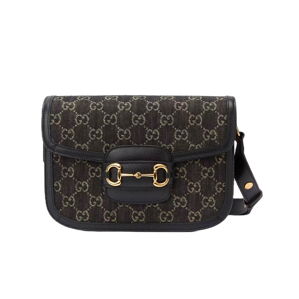 Gucci Horsebit 1955 Denim Shoulder Bag Black