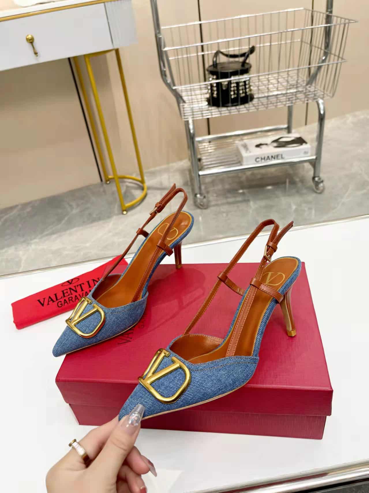 Valentino Garavani Vlogo Denim Slingback Pumps Denim