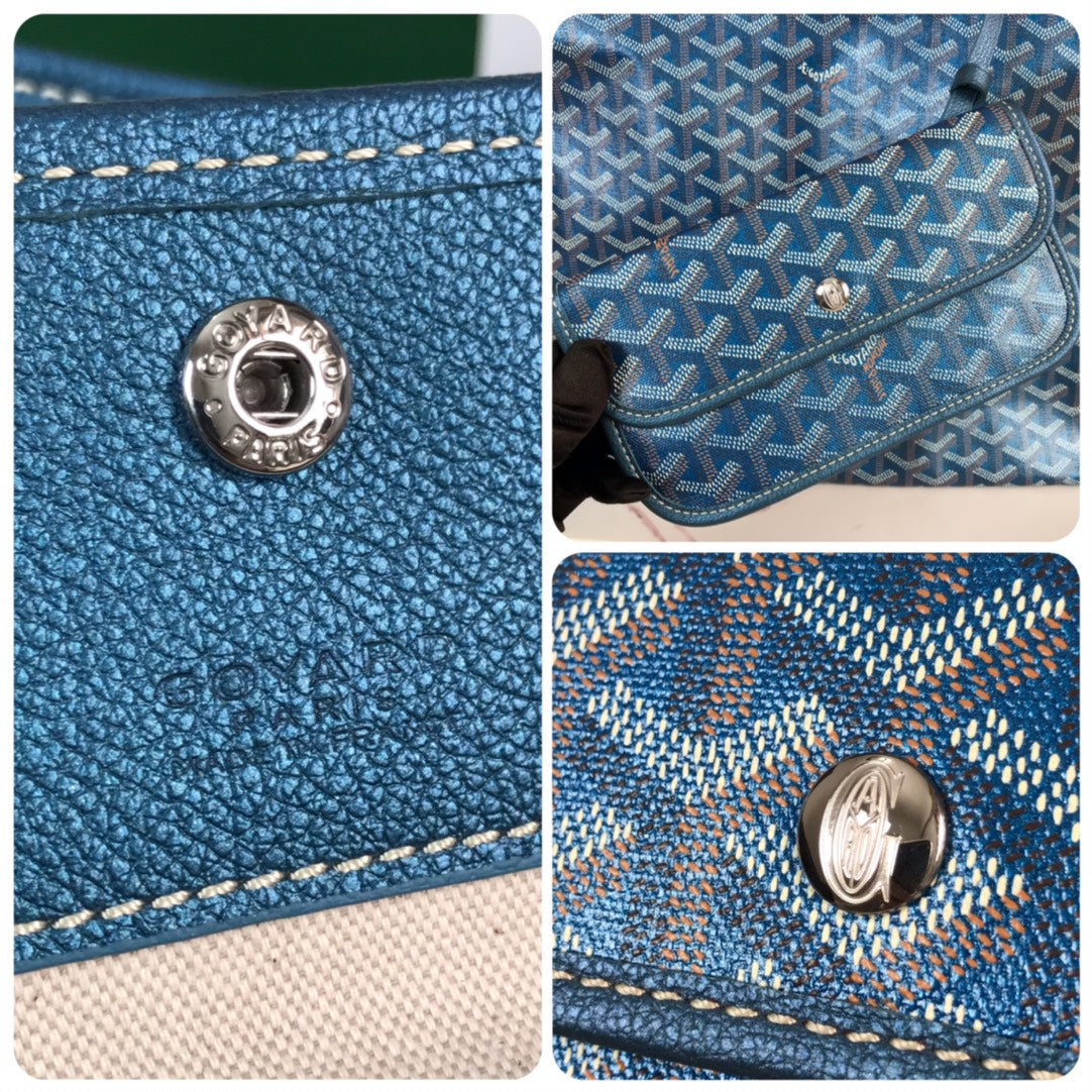 Goyard Bohème Hobo Bag 42Cm Deep Blue Canvas Chevroches Calfskin