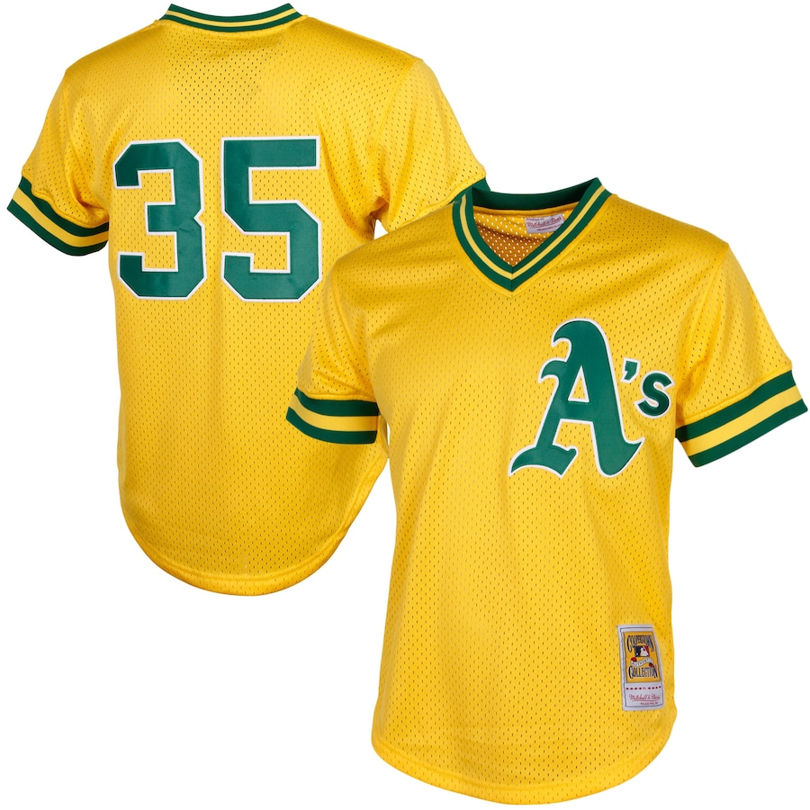 Rickey Henderson Oakland Athletics Mitchell&Ness Cooperstown Mesh Batting Practice Jersey Yellow