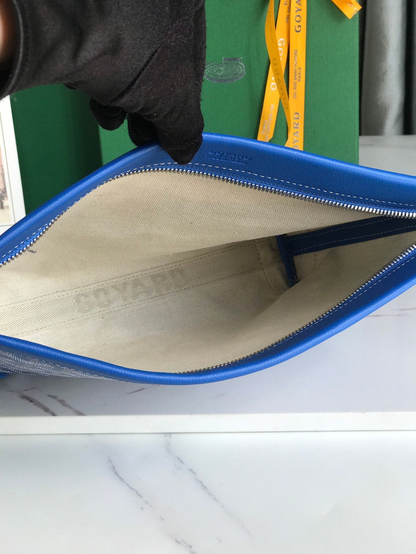 Goyard Conti Pouch 24cm Sapphire Blue Lambskin And Goyardine Canvas