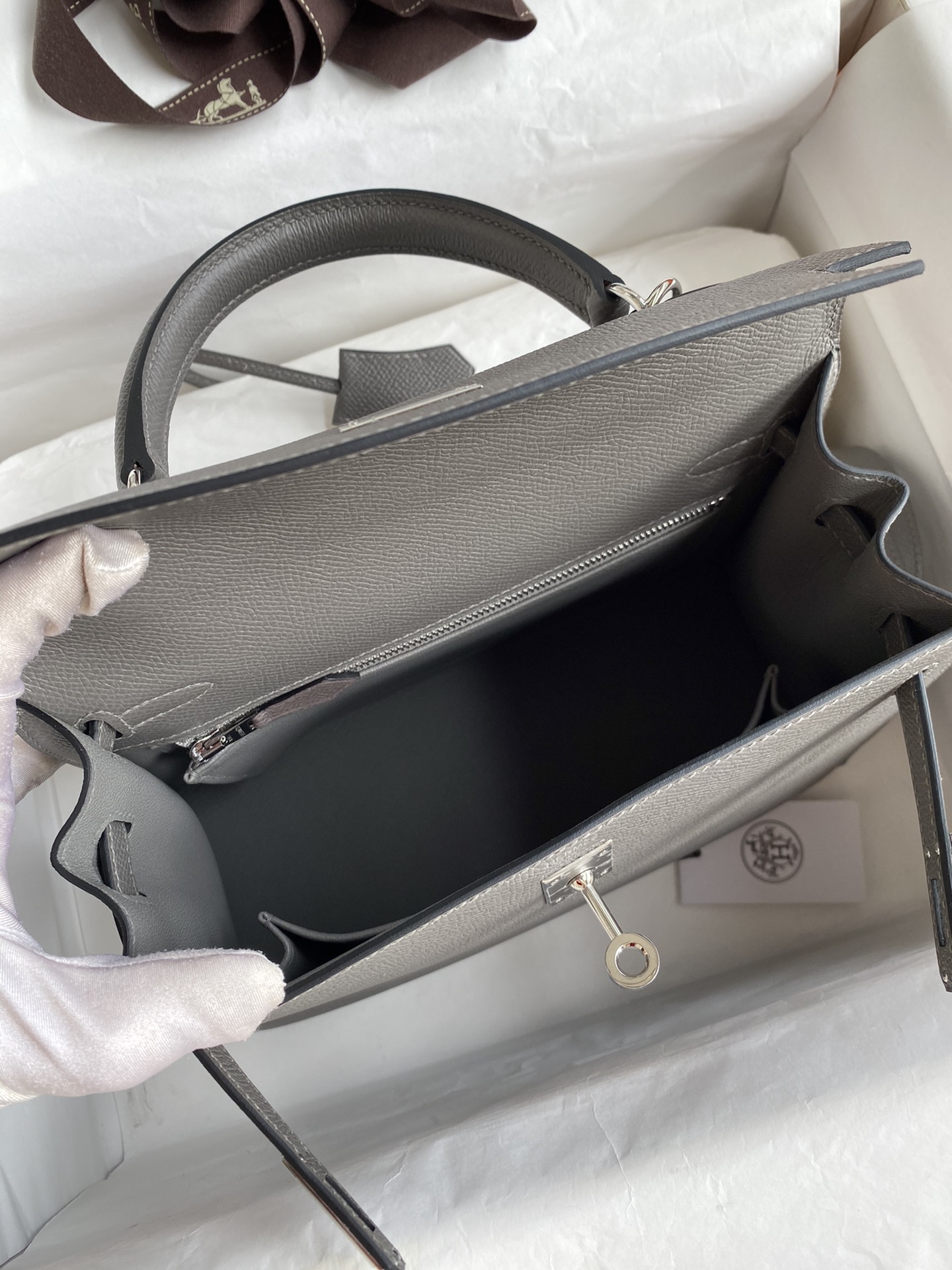 Hermes Kelly 25 Bag In Dark Grey Epsom Leather For Women 25cm/10in