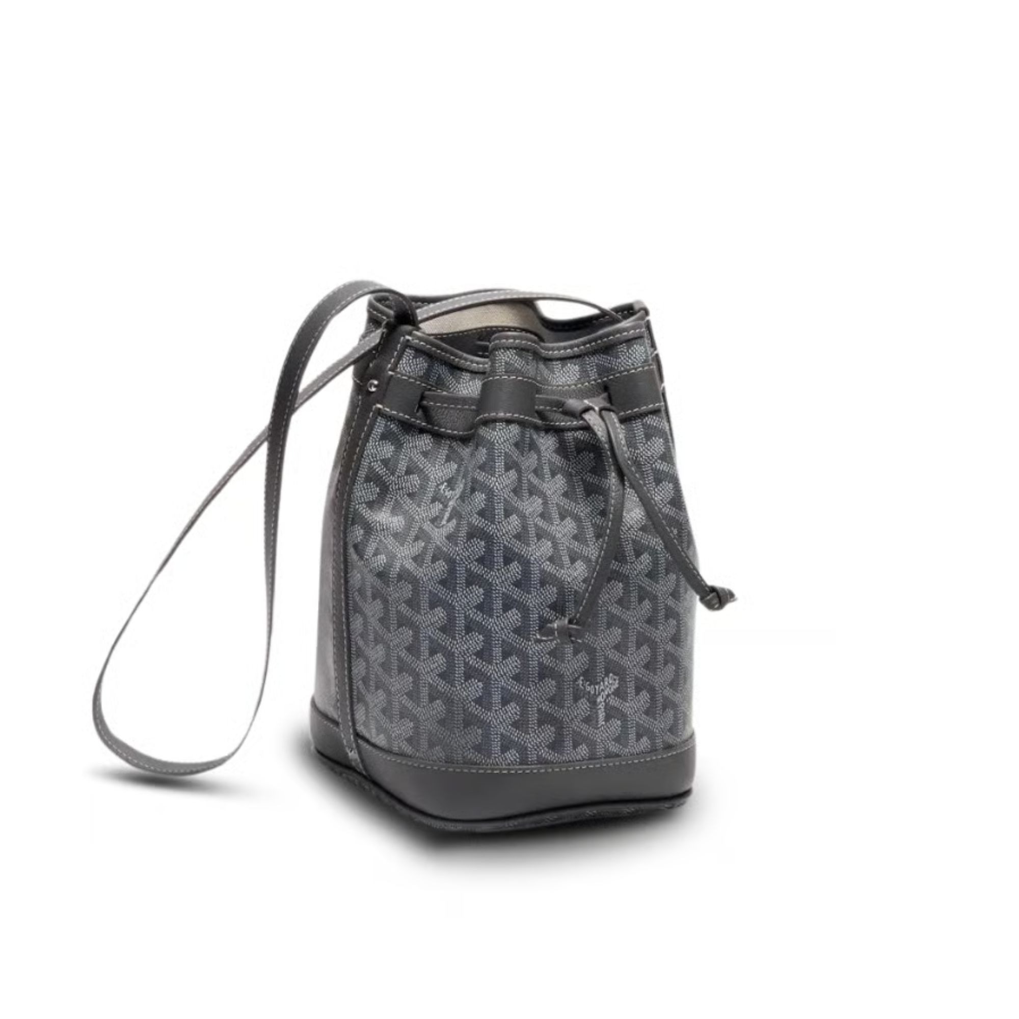 Goyard Petit Flot Bucket Bag 22 Cm Gray Goyardine Canvas And Lambskin Trim