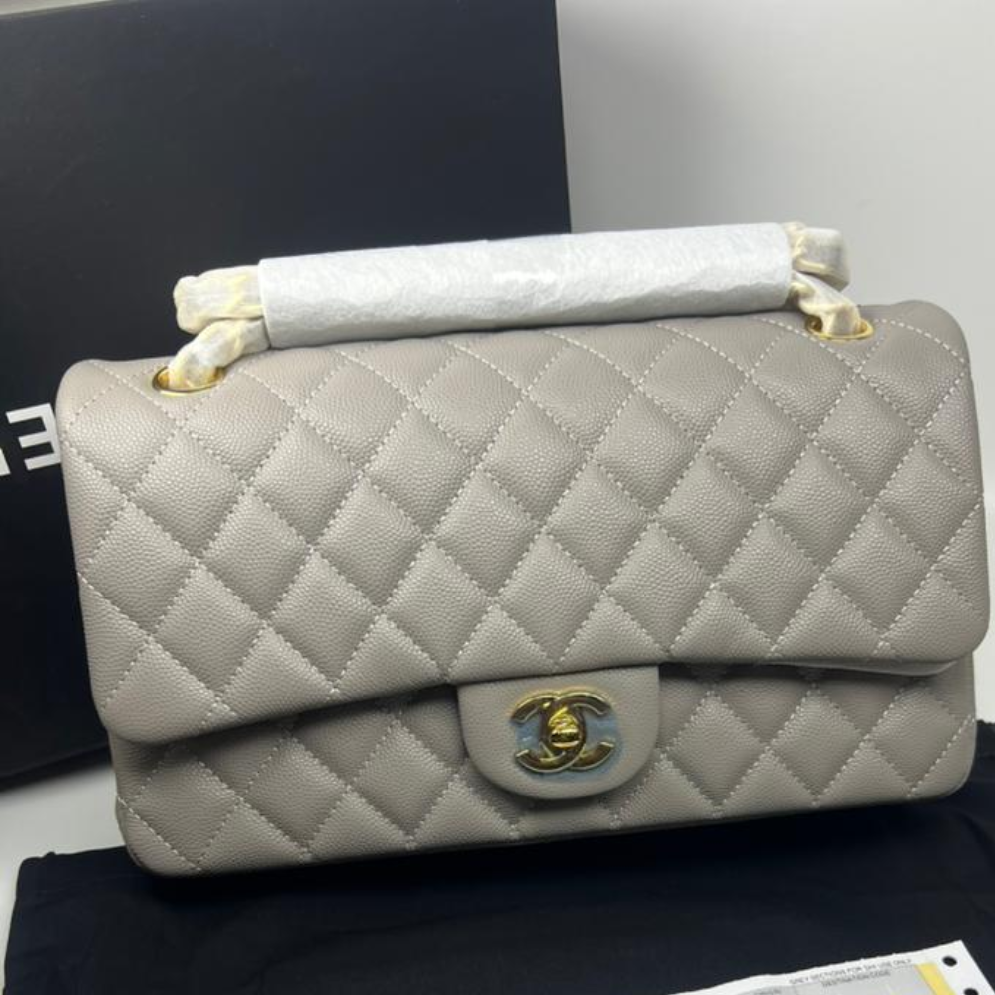 Chanel Classic Flap Bag 25 cm Grey- Gold Tone Hardware A01112