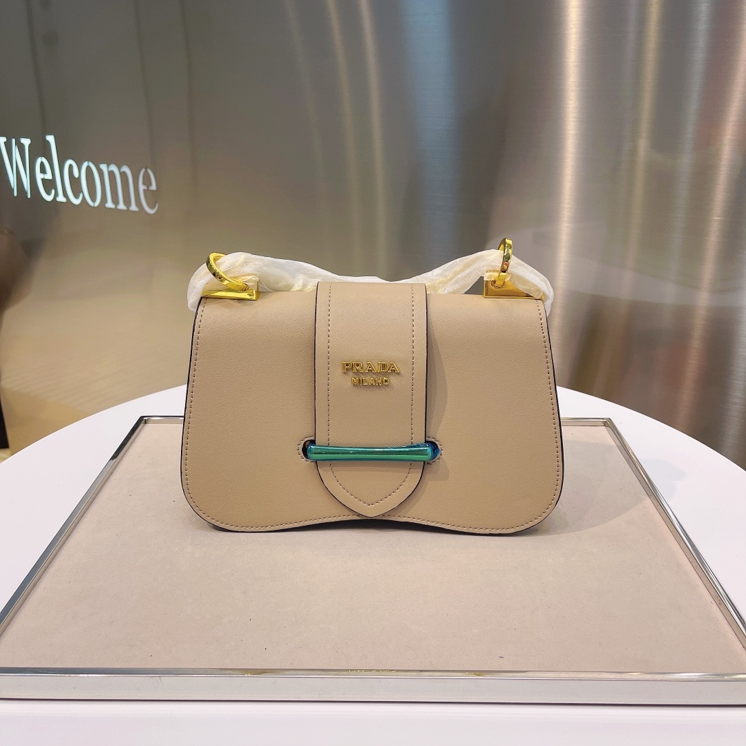 Prada Sidonie Leather Shoulder Bag In Neutral 24Cm