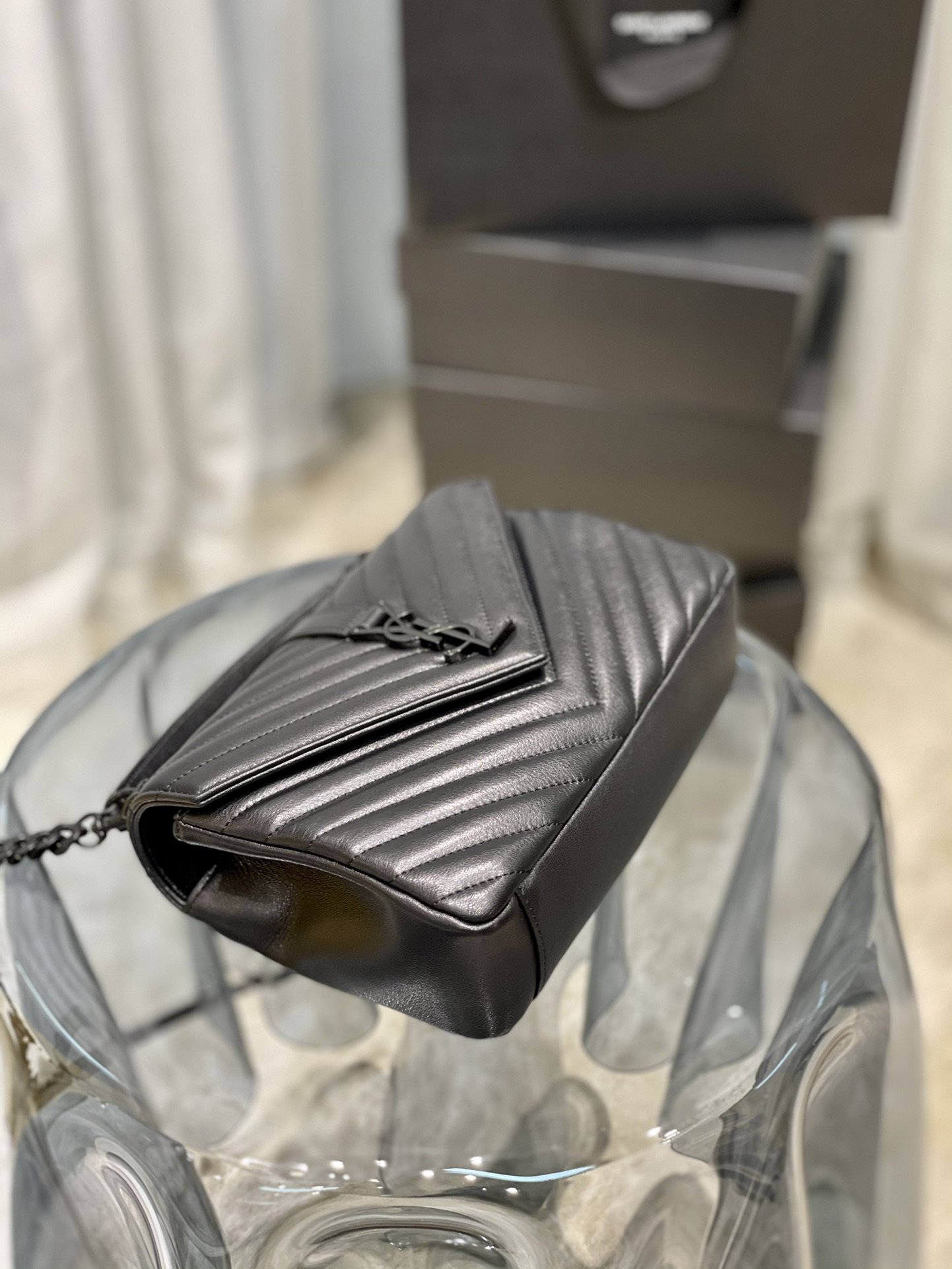 Saint Laurent College Medium Chain Bag In Quilted Leather Black Noir 24Cm