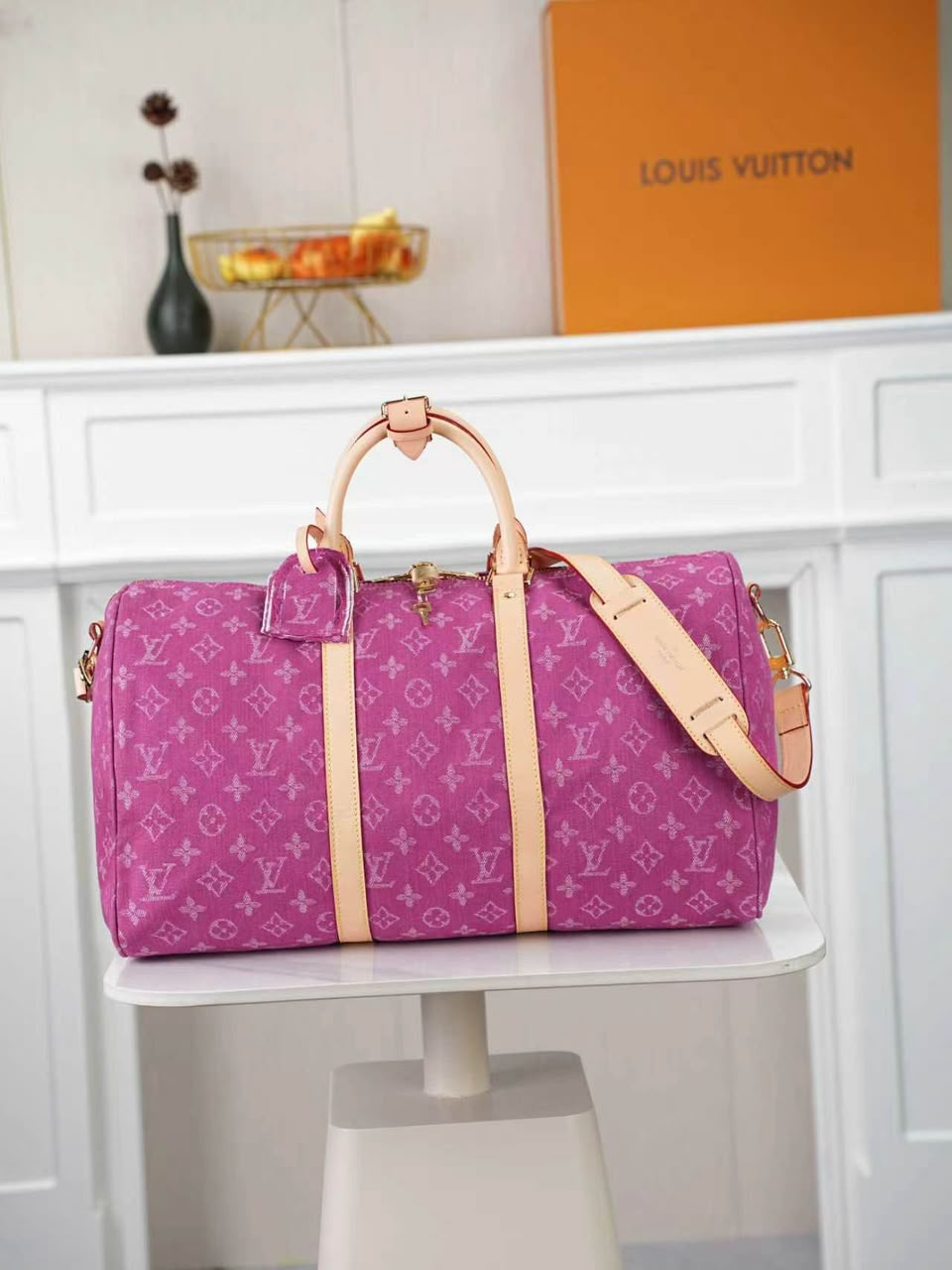 Louis Vuitton Keepall 45 Bag Fuchsia Denim M27944