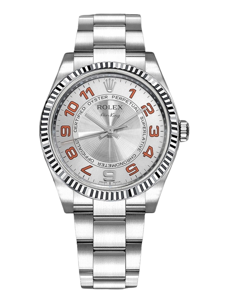 【Super Clone】Rolex Oyster Perpetual Air-King 114234 Silver Orange Arabic Dial 34mm Unisex Replica Watch