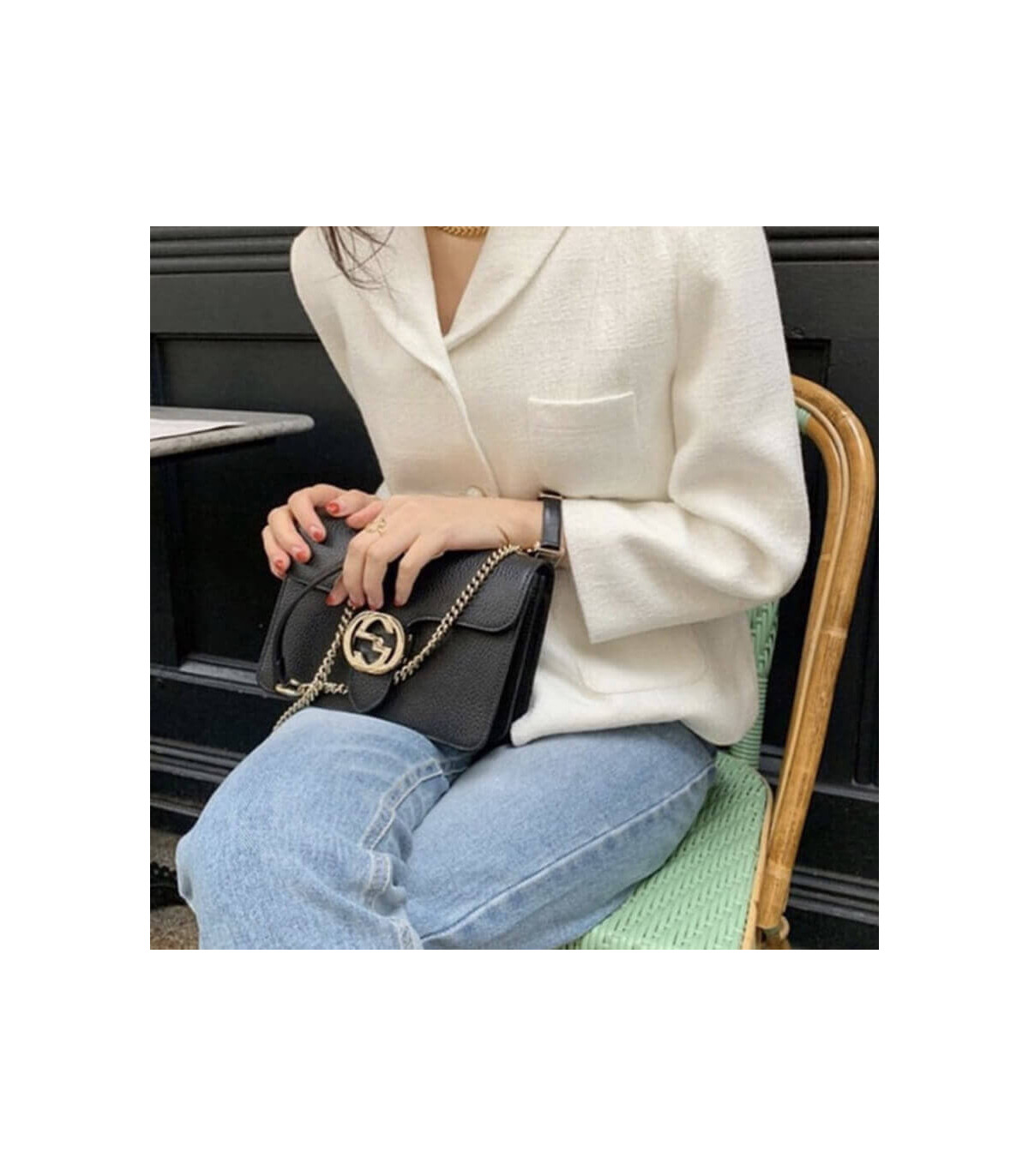 Gucci Interlocking G Chain Crossbody Black Leather 25cm