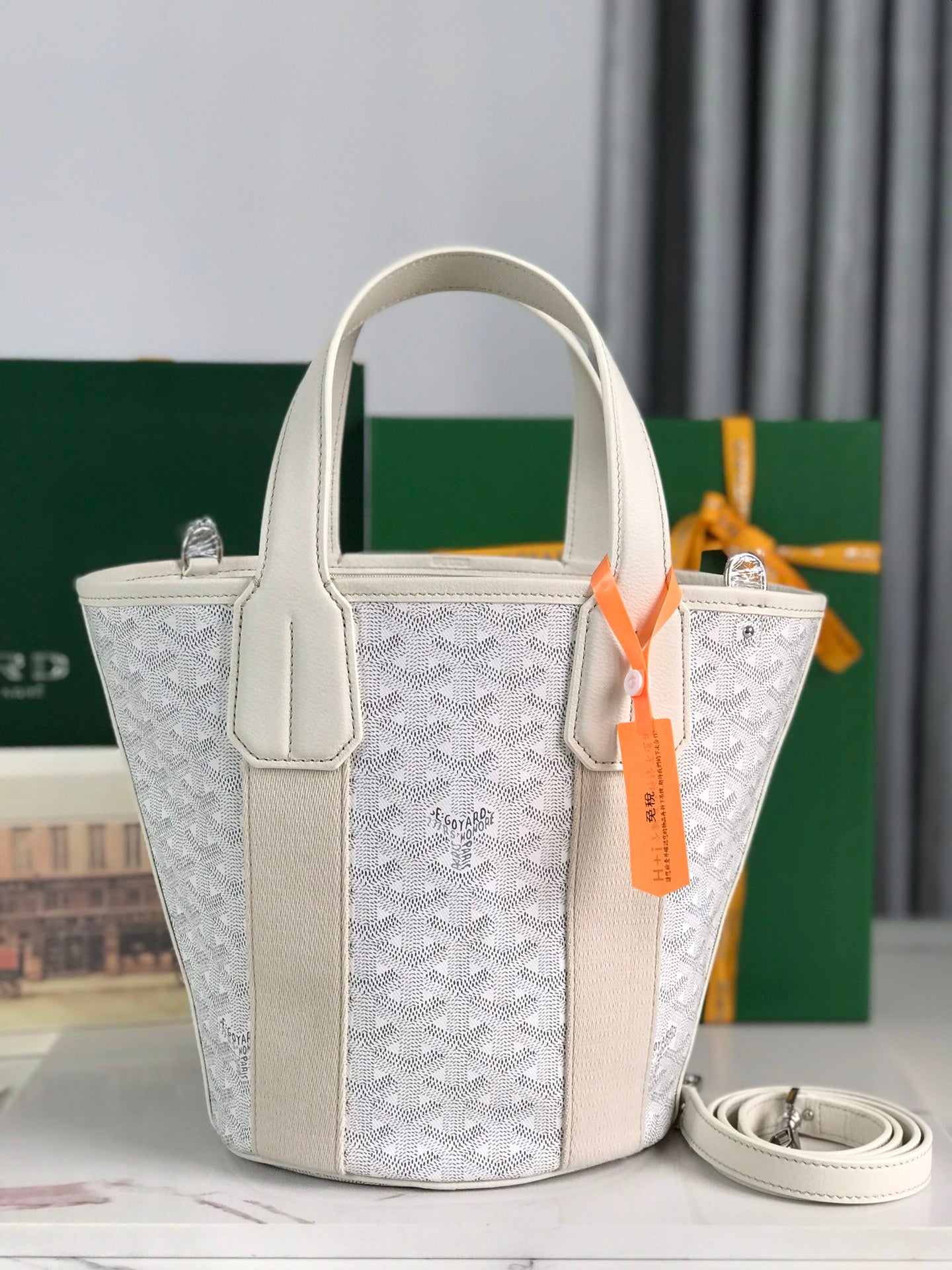 Goyard Small Belharra 24 Cm White Goyardine Canvas And Lambskin