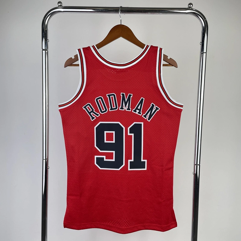 1997-98 NBA Chicago Bulls 91 RODMAN Red Basketball Jersey