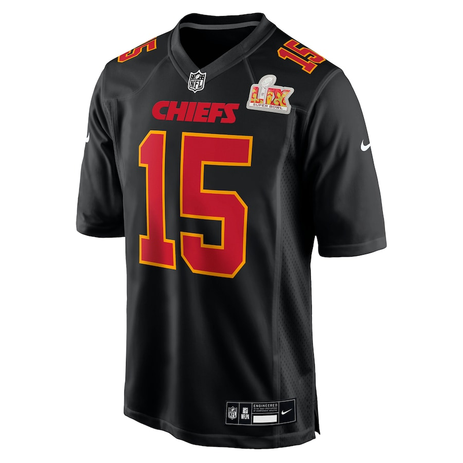 Men's Kansas City Chiefs Patrick Mahomes Nike Carbon Black Super Bowl LIX Fashion Game Jersey