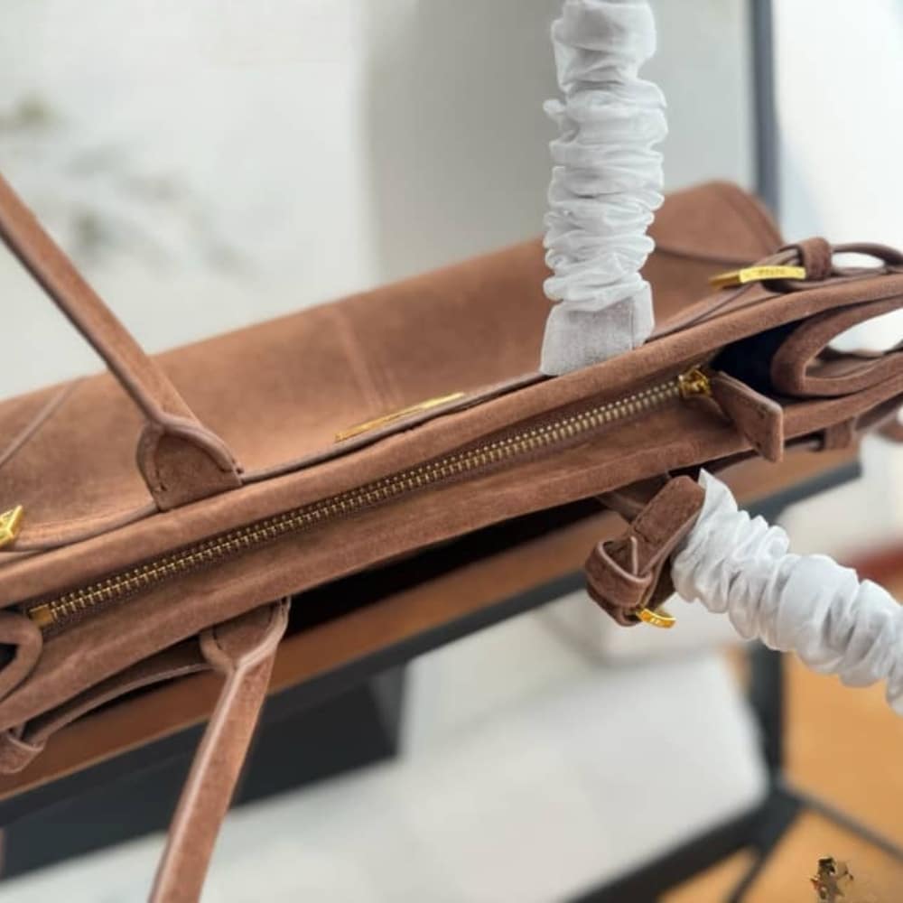 Prada Bonnie Medium Suede Handbag Brown 32Cm 1Ba426 2C4S F0401 V Moo