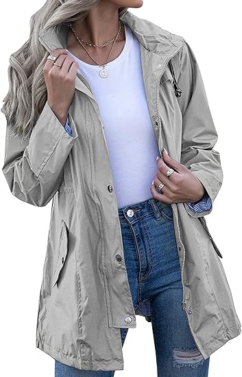 Rain Jacket Women Striped Lined