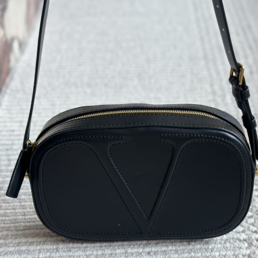 Valentino VLogo Walk Calfskin Crossbody Bag Black 25Cm