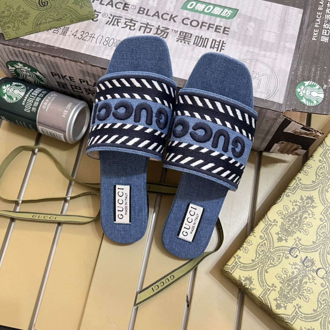 Gucci Women’S Slide Sandal With Gucci Script Light Blue Denim 771589 Fack3 4609