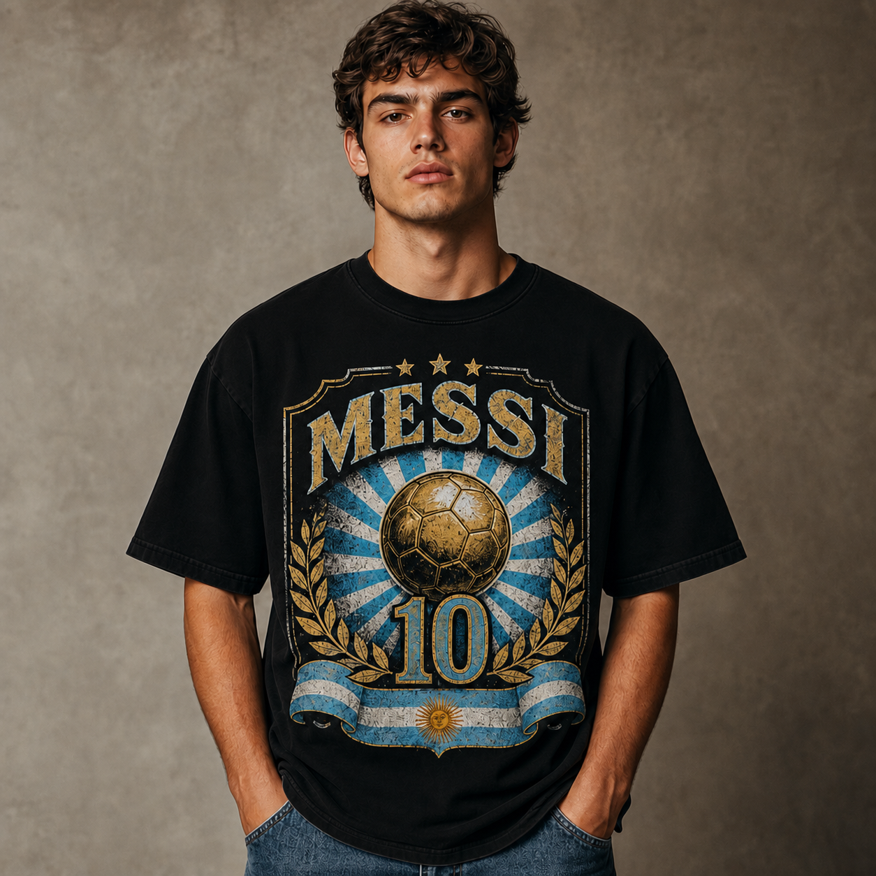 Messi World Cup Printed T-Shirt Unisex Loose Fit T-Shirt 100% Cotton Soft Comfortable Summer Casual Printed Top