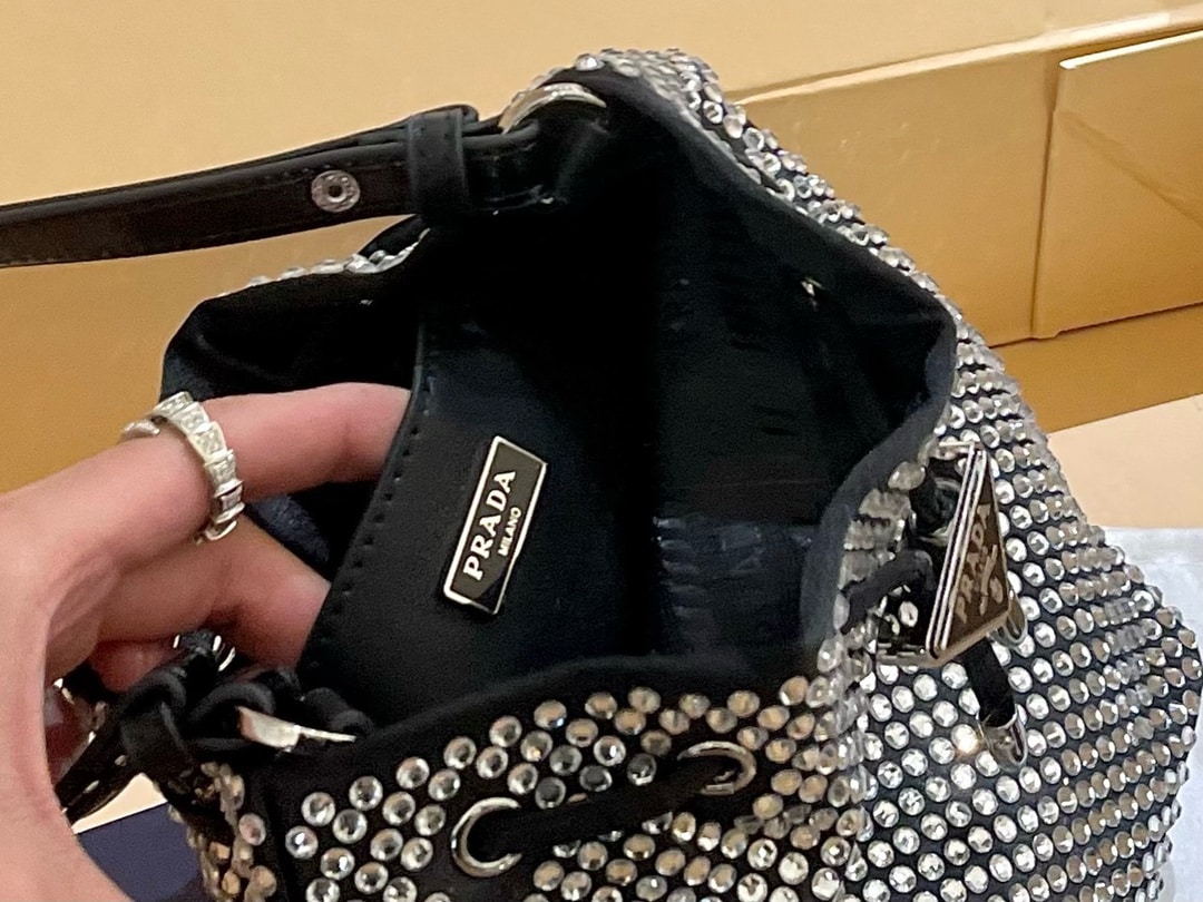 Prada Embellished Satin Pouch Crystal Color 18Cm