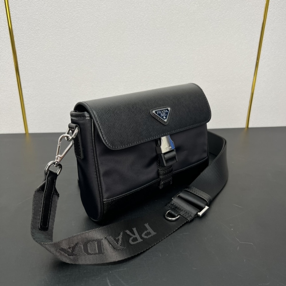 Prada Re Nylon And Saffiano Shoulder Bag Black 20Cm