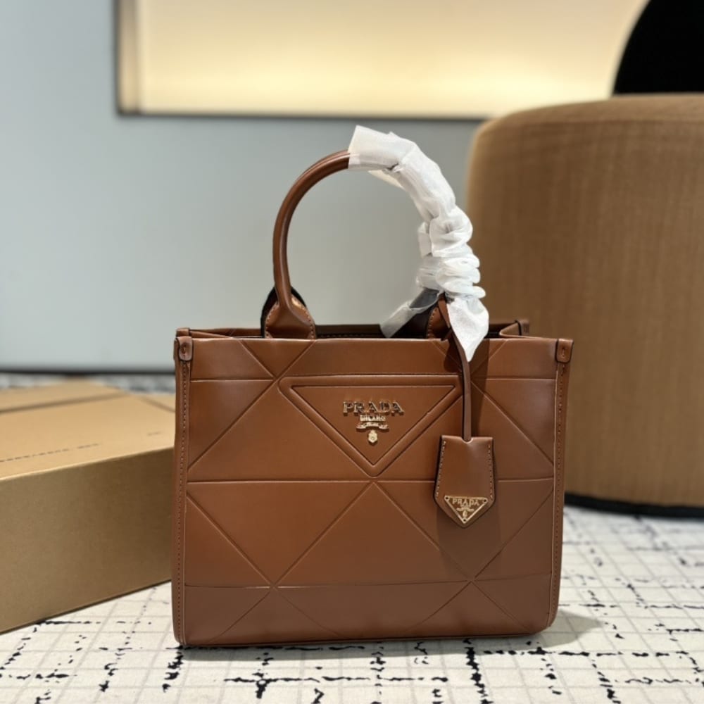 Prada Small Symbole Bag With Topstitching Caramel 28Cm