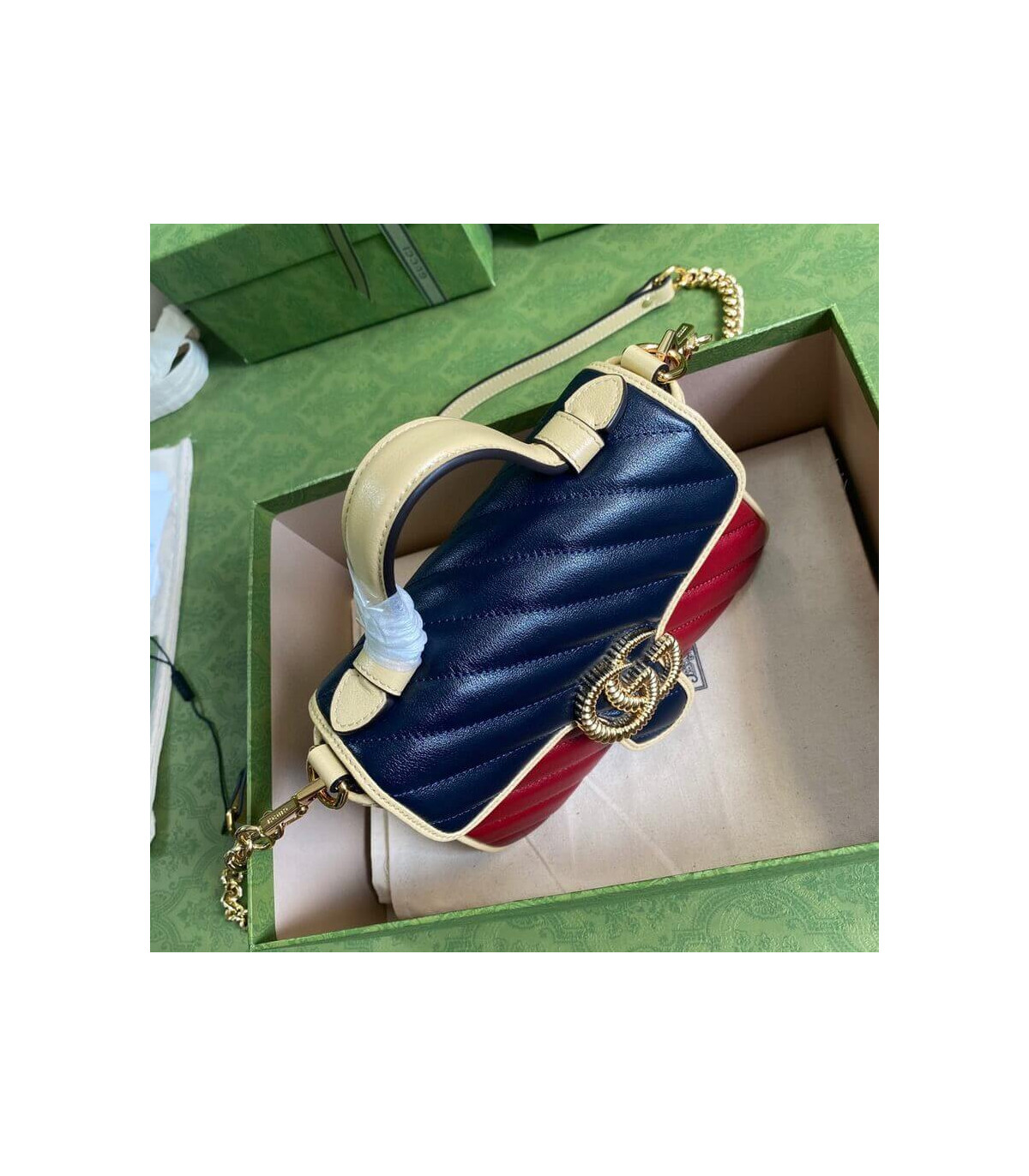 Gucci GG Marmont Mini Bag Blue and Red Leather