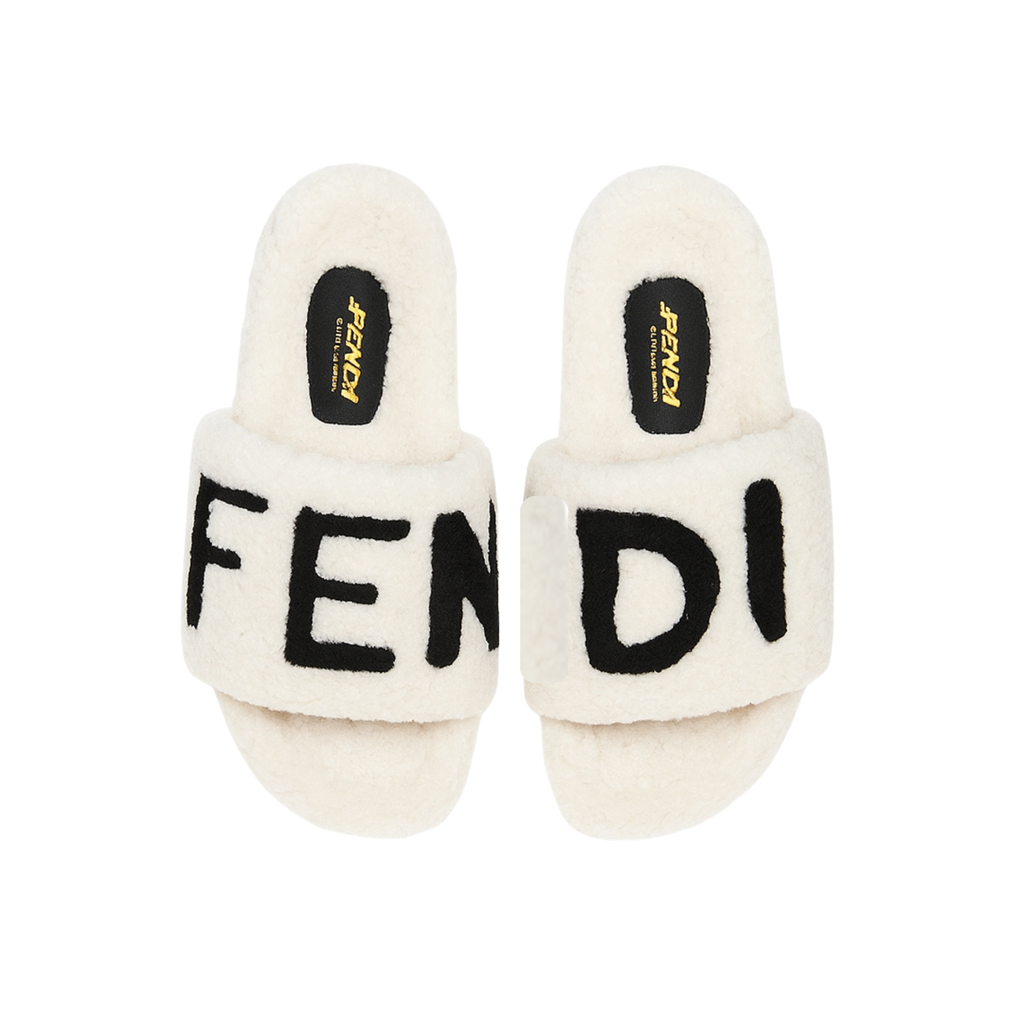 Fendi Fleece Black Text Slippers White