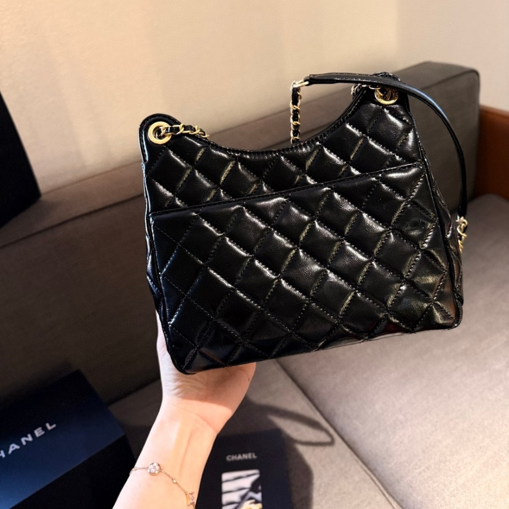 Chanel Small Hobo Bag Gold Black 20cm AS3710 B09746 94305