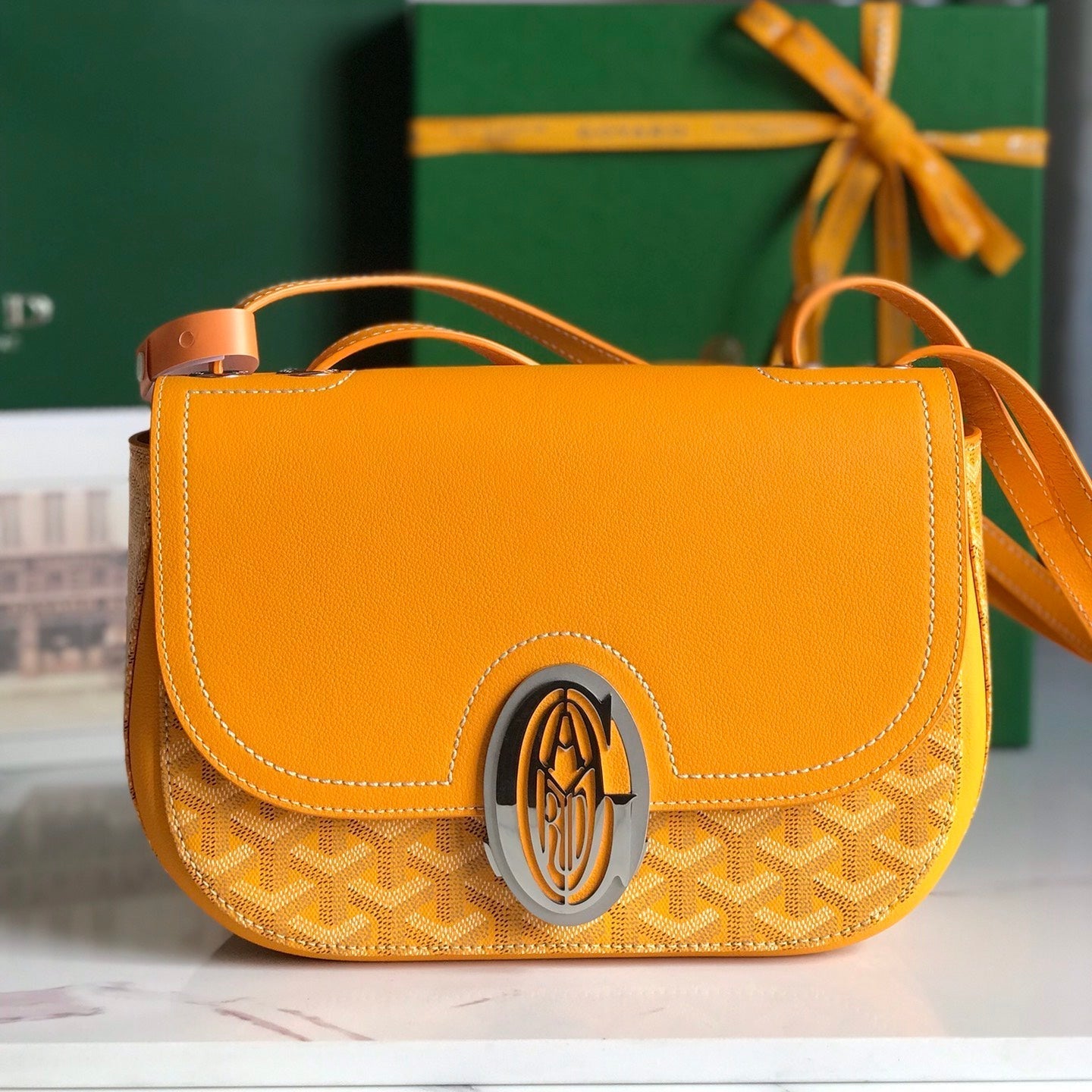 Goyard 233 Bag 25 Cm Yellow Calfskin And Goyardine Canvas