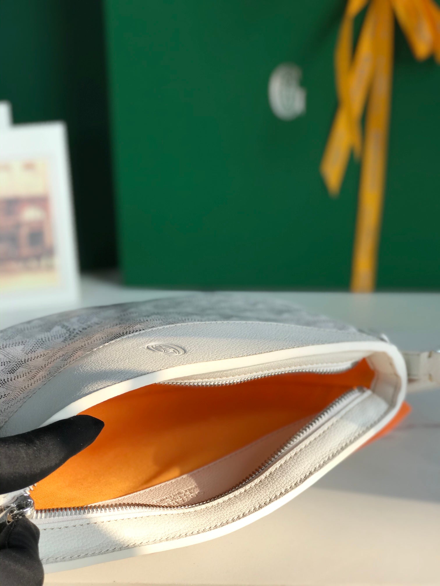 Goyard Hirondelle Bag 25 Cm White Lambskin And Goyardine Canvas