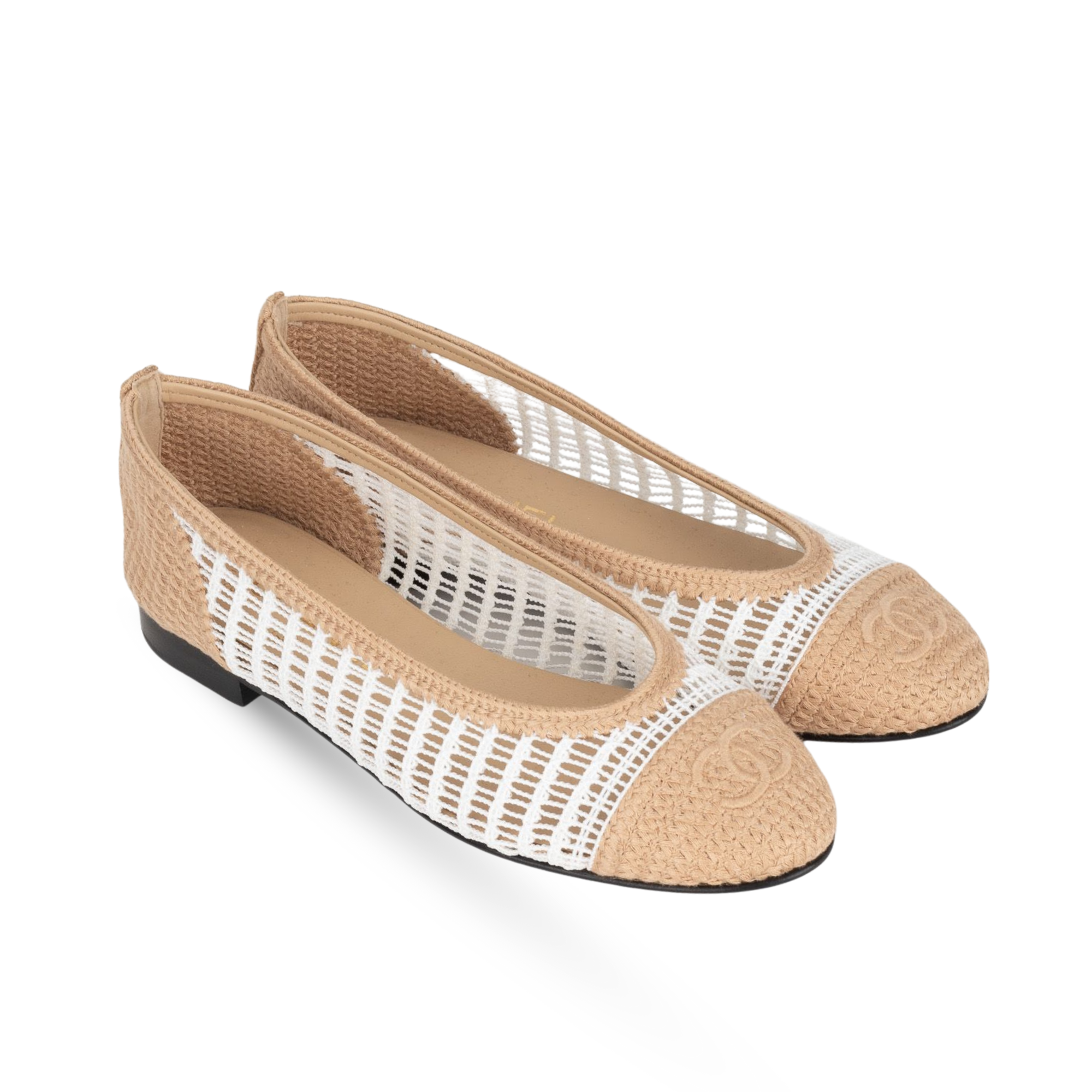 Chanel Raffia & Leather Two-Tone Beige/White Ballet Flats G45056