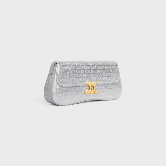MEDIUM CELINE LOLA BAG IN LAMINATED CALFSKIN WITH CELINE ALL-OVER SILVER