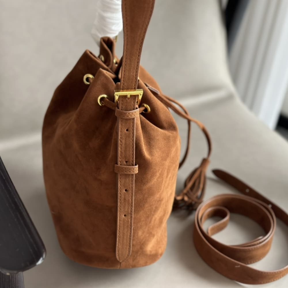 Prada Small Suede Bucket Bag In Brown 20Cm