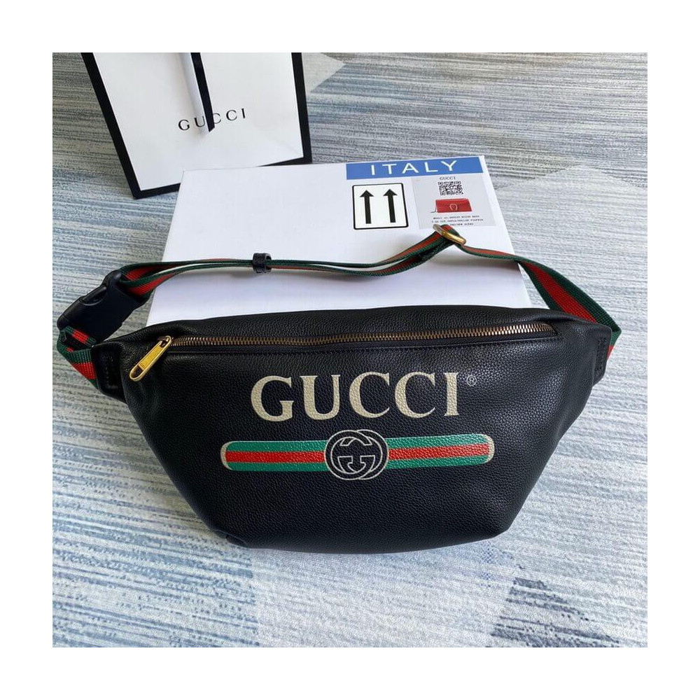 Gucci Print Leather Belt Bag Black