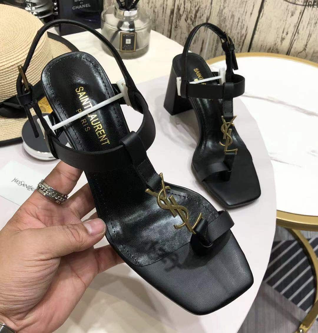 Saint Laurent Cassandra Leather Slingback Sandals Black 658198Dwett1000