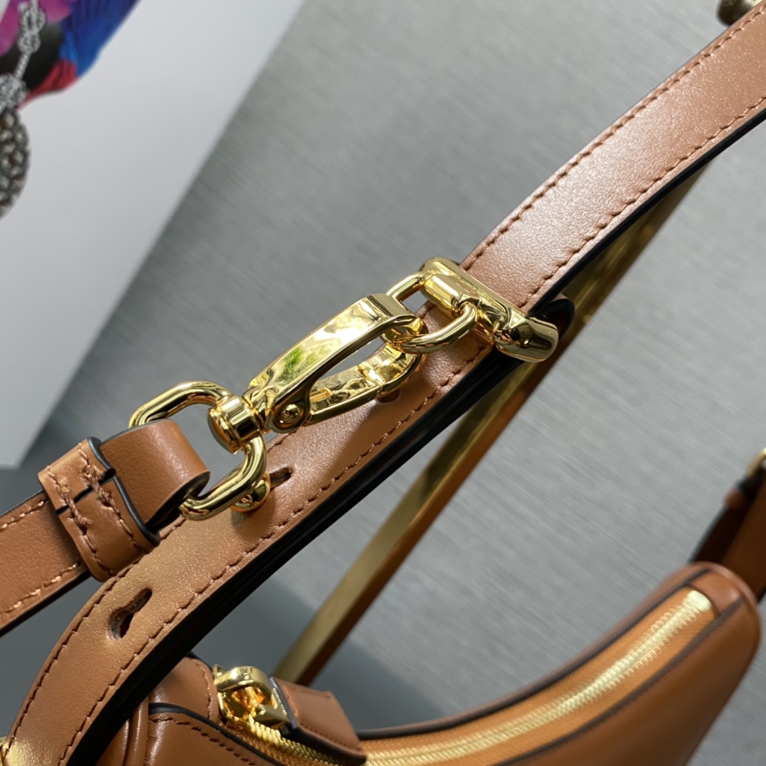 Prada Arqué Leather Shoulder Bag Cognac 22.5cm