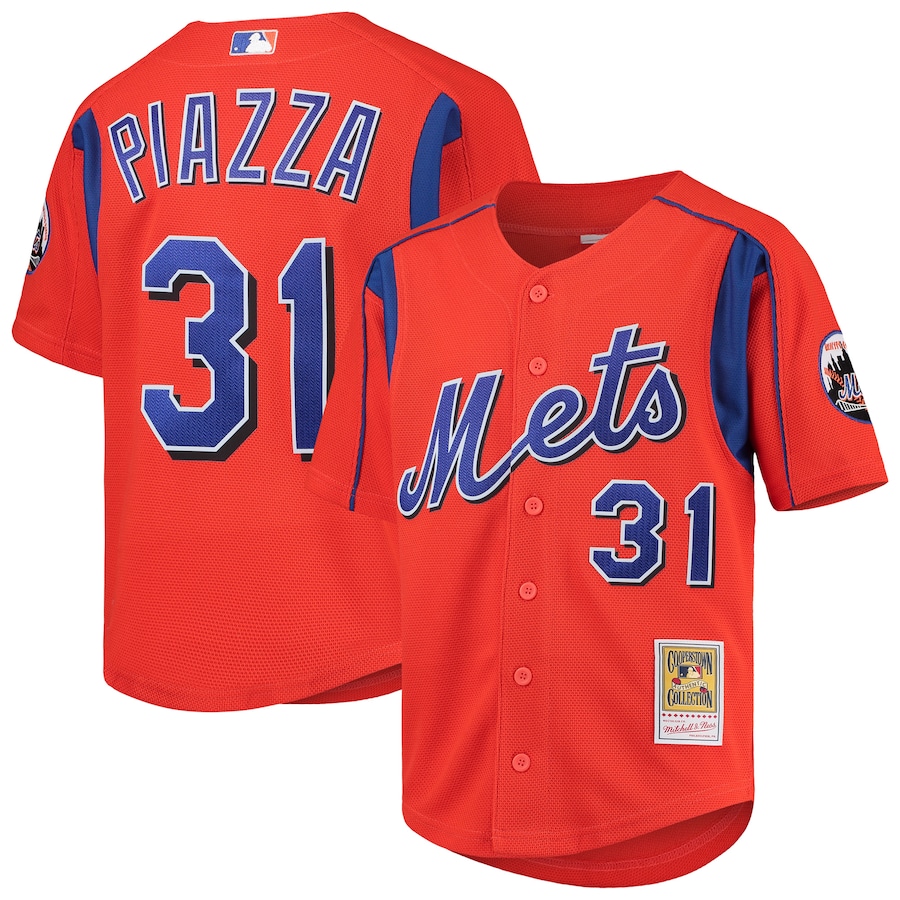 Mike Piazza New York Mets Mitchell&Ness Youth Cooperstown Collection Mesh Batting Practice Jersey Orange
