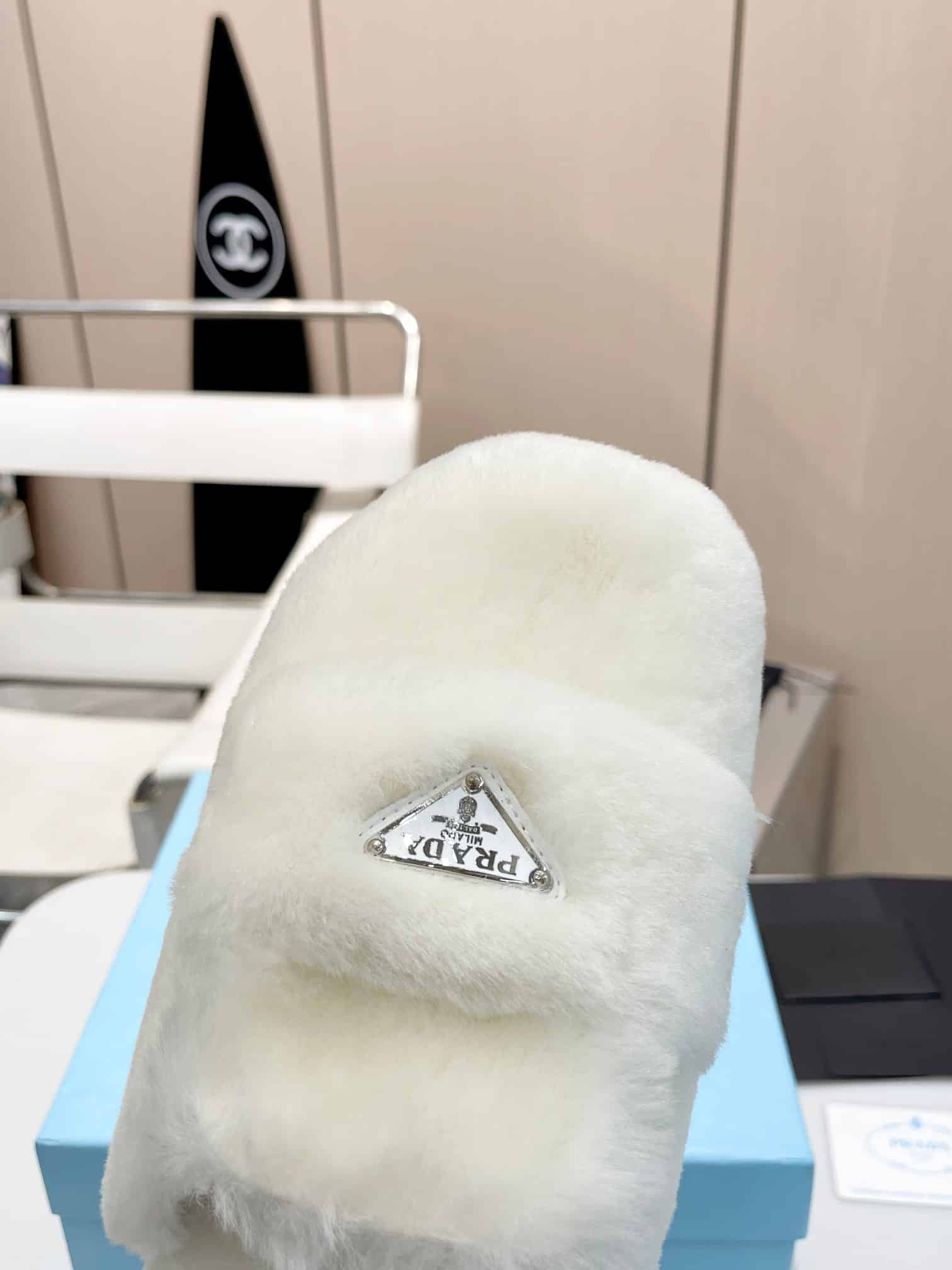 Prada Shearling Sabots White