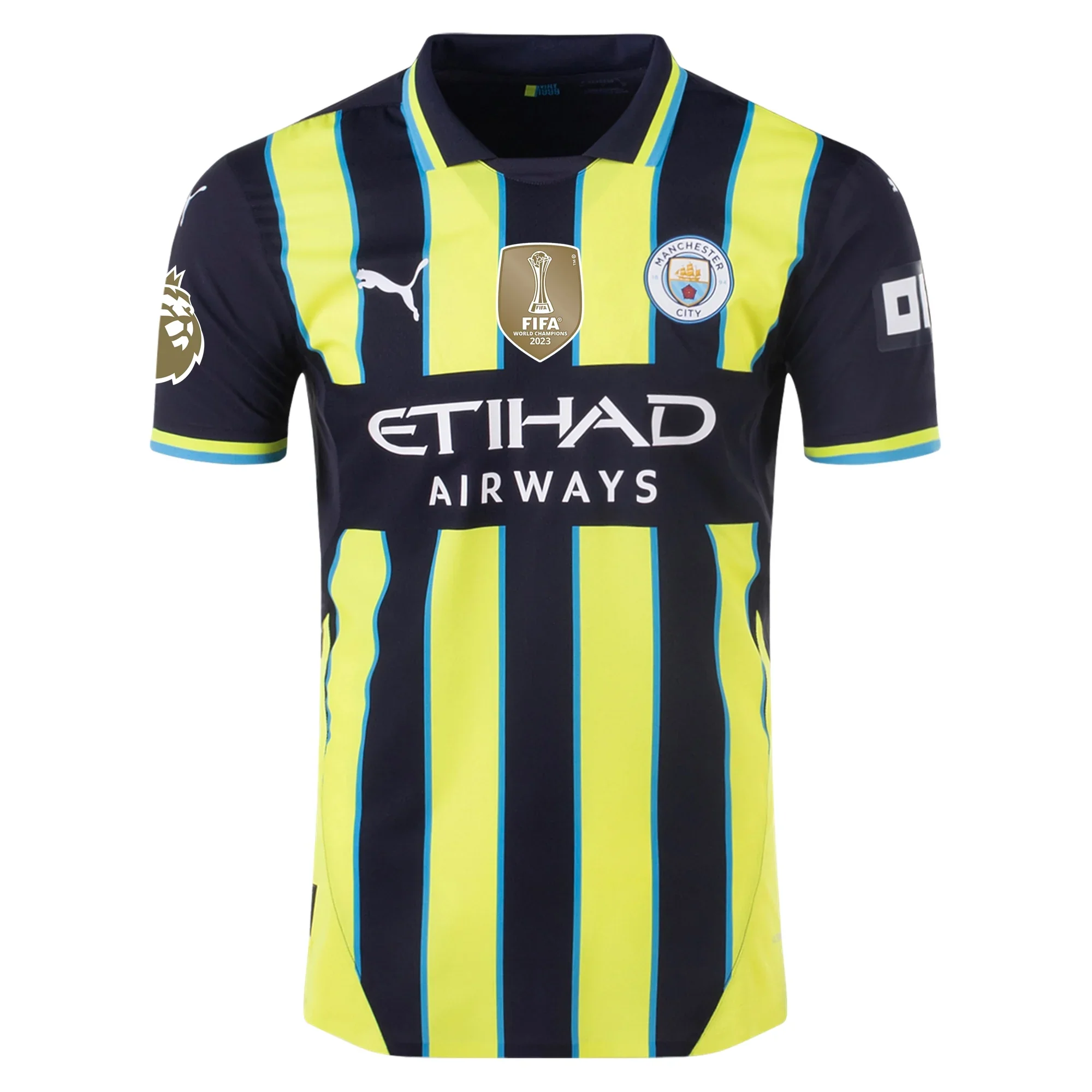 Puma Manchester City Authentic Kevin De Bruyne Away Jersey w/ EPL + Club World Cup Patch 24/25 (New Navy/Yellow Glow)