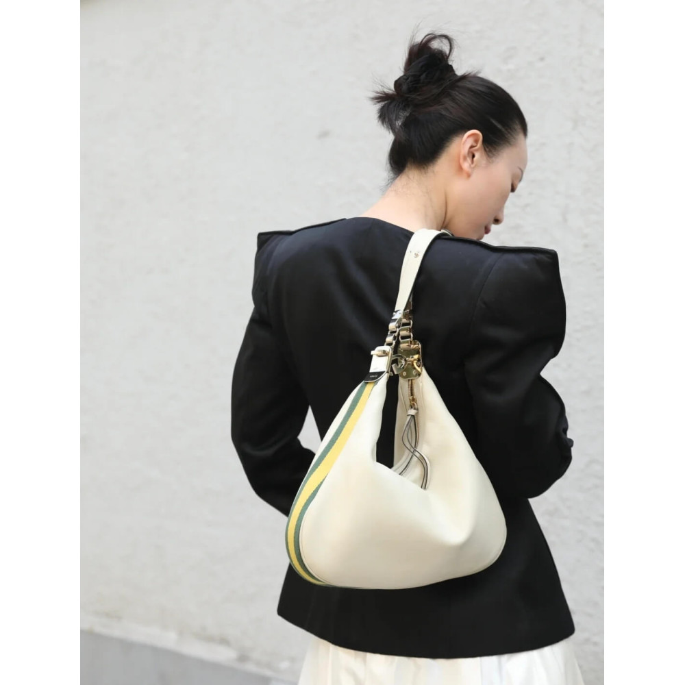 Gucci White Leather Attache Medium Shoulder Bag