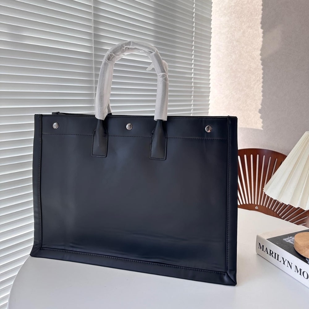 Saint Laurent Rive Gauche Large Tote Bag In Glazed Leather Black 48Cm 587273Aacp21000